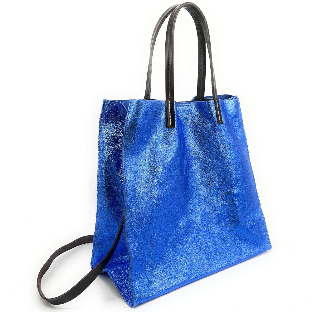 Sac cabas en cuir irisé SILVER Bleu roi irisé