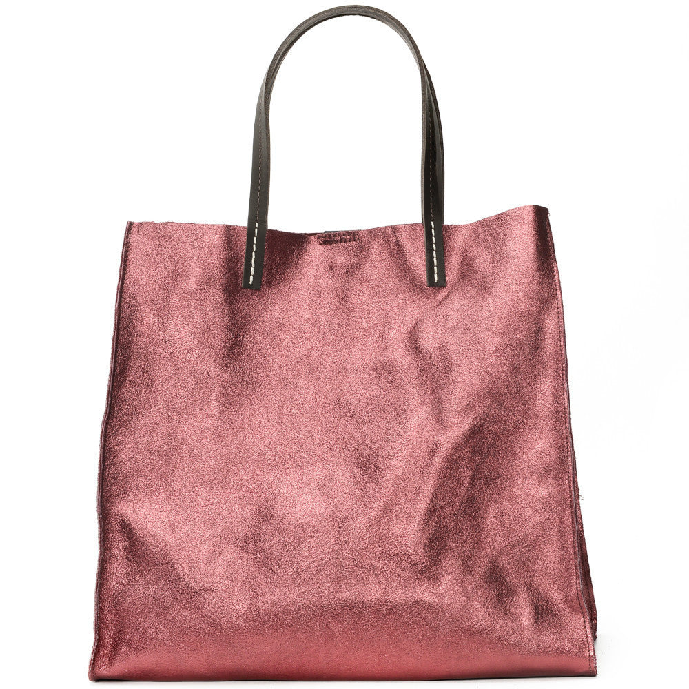 Sac cabas en cuir irisé SILVER Framboise irisé