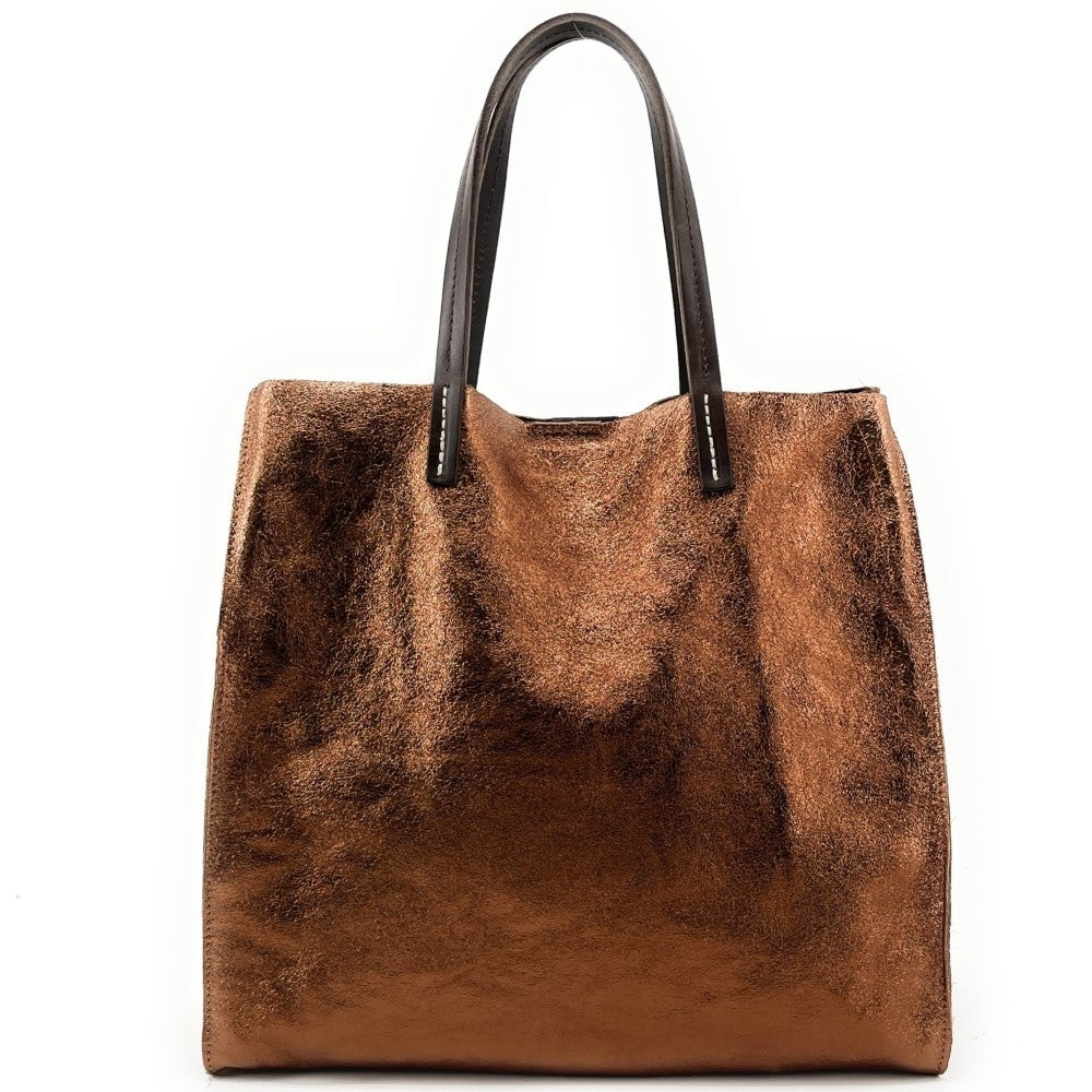 Sac cabas en cuir irisé SILVER Bronze