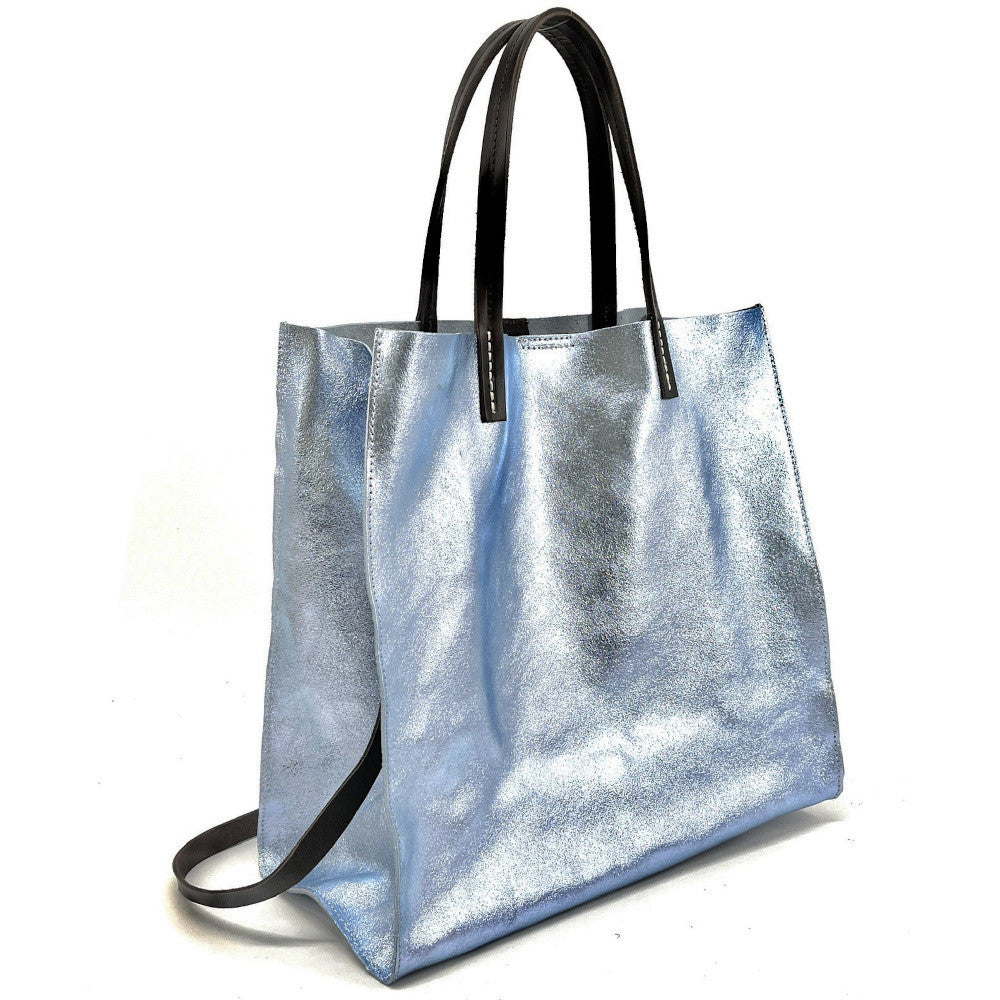 Sac cabas en cuir irisé SILVER Bleu pastel irisé