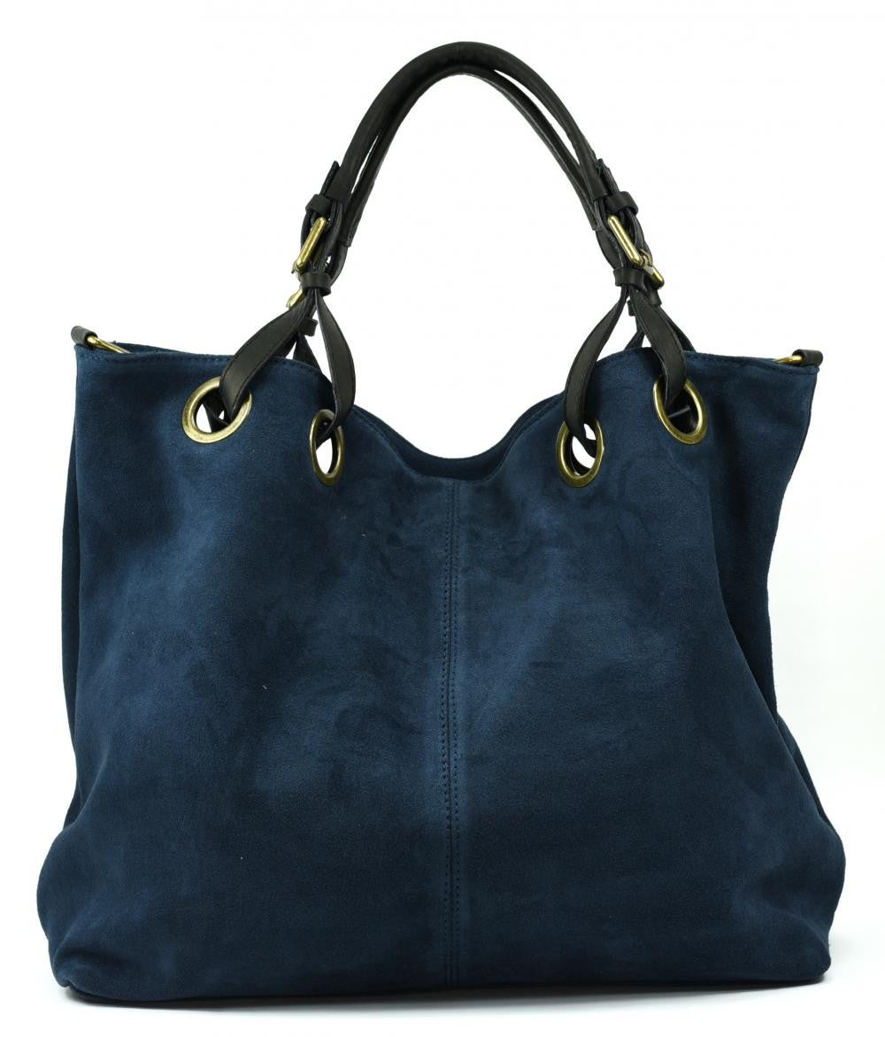 Sac cabas en croûte de cuir OPERA Bleu marine