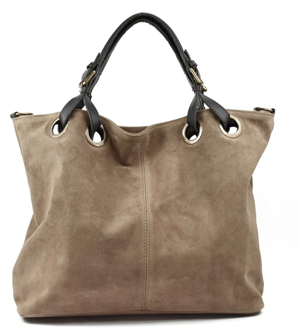 Sac cabas en croûte de cuir OPERA Taupe foncé