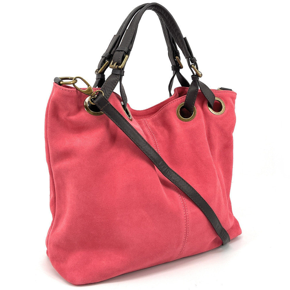 Sac cabas en croûte de cuir OPERA Rose corail