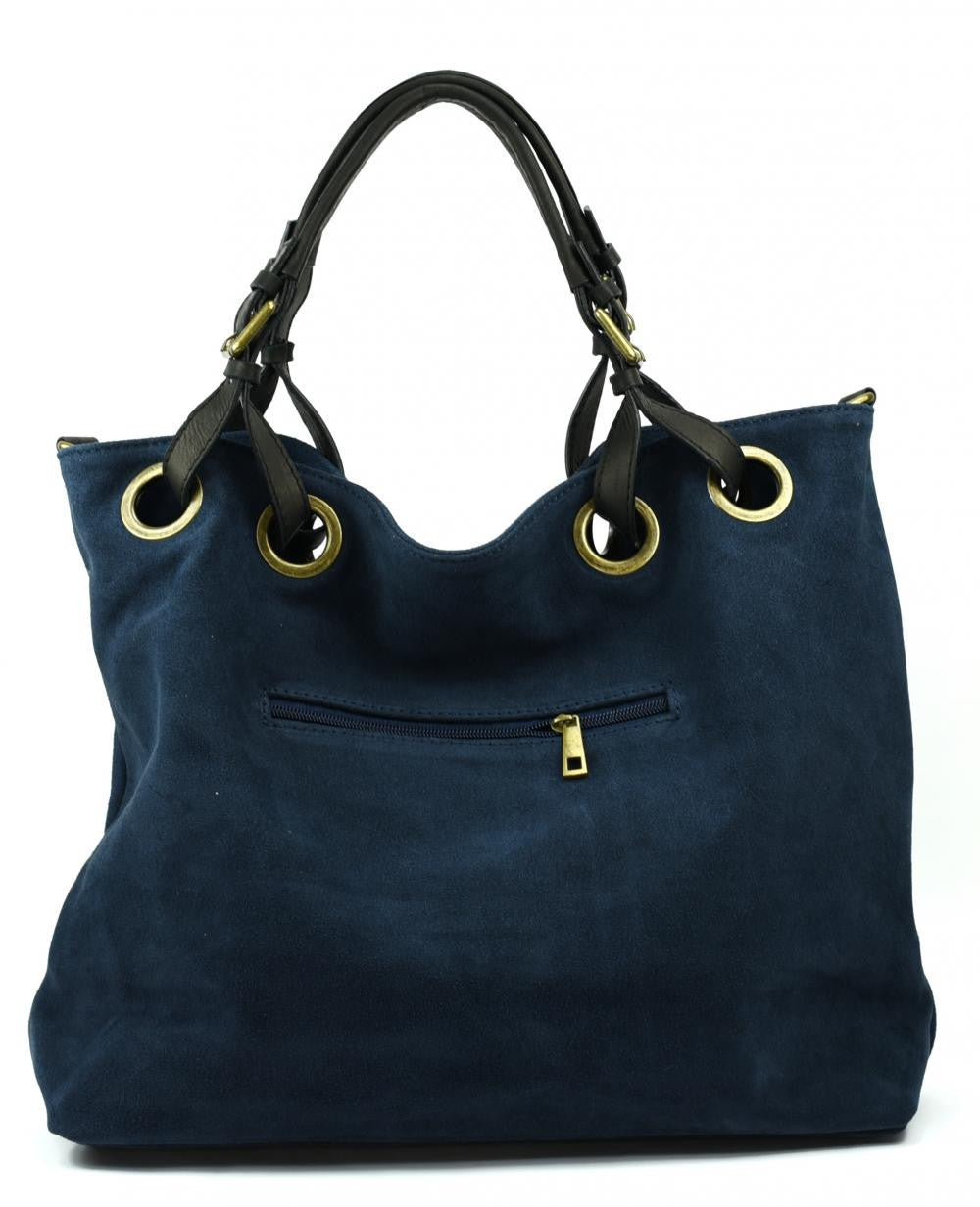 Sac cabas en croûte de cuir OPERA Bleu marine