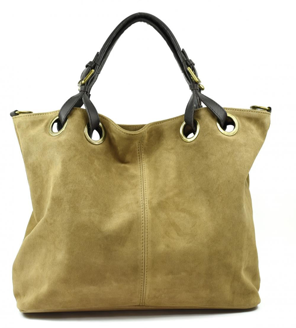 Sac cabas en croûte de cuir OPERA Taupe clair