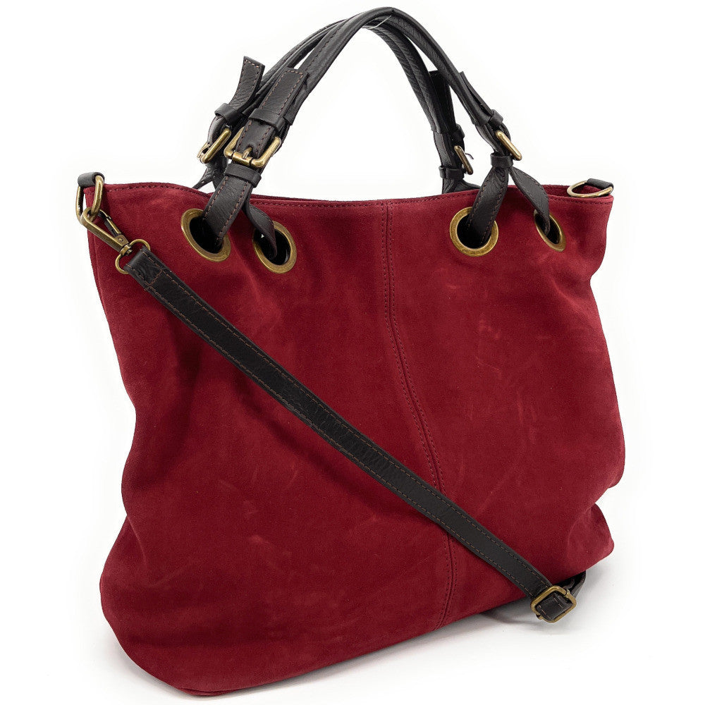 Sac cabas en croûte de cuir OPERA Rouge bordeaux