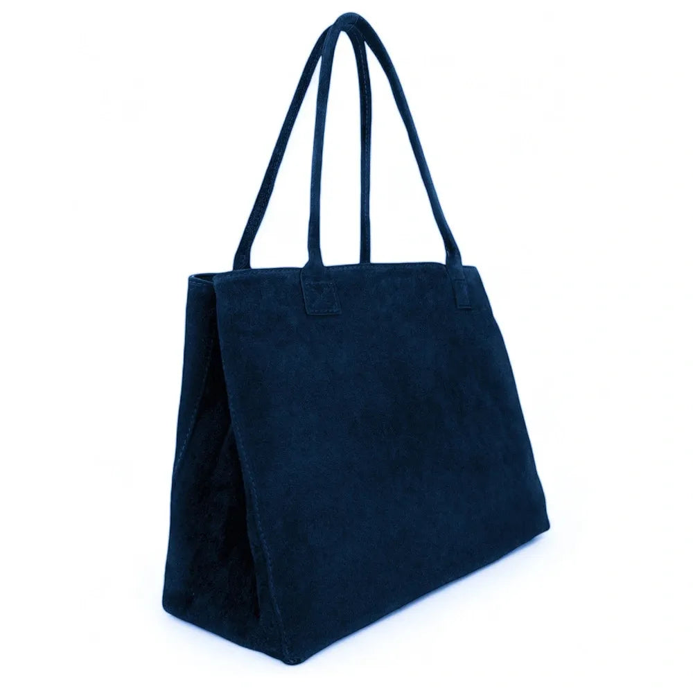 Sac cabas en croûte de cuir SASHA Bleu marine