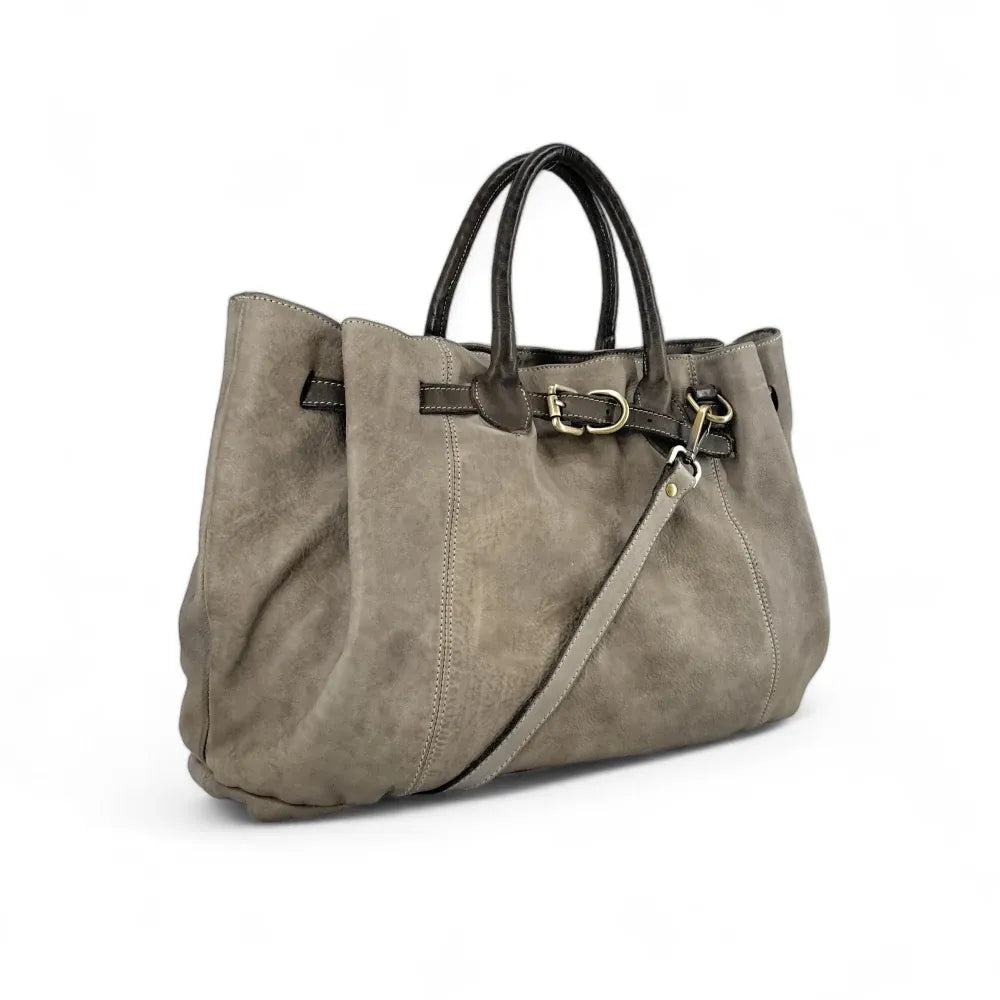 Grand sac cabas en cuir souple tannage végétal DEMETER Gris taupe clair