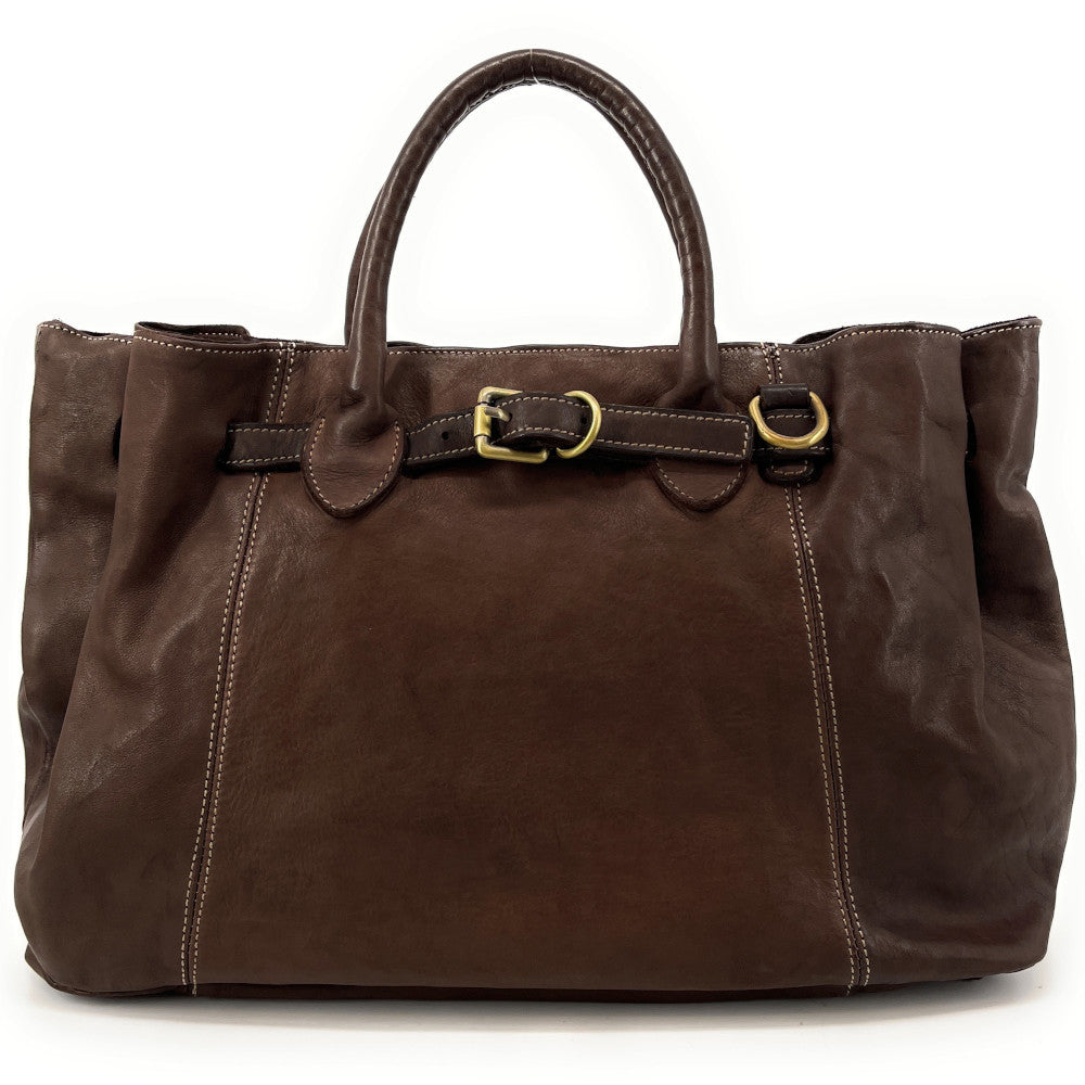 Grand sac cabas en cuir souple tannage végétal DEMETER Chocolat