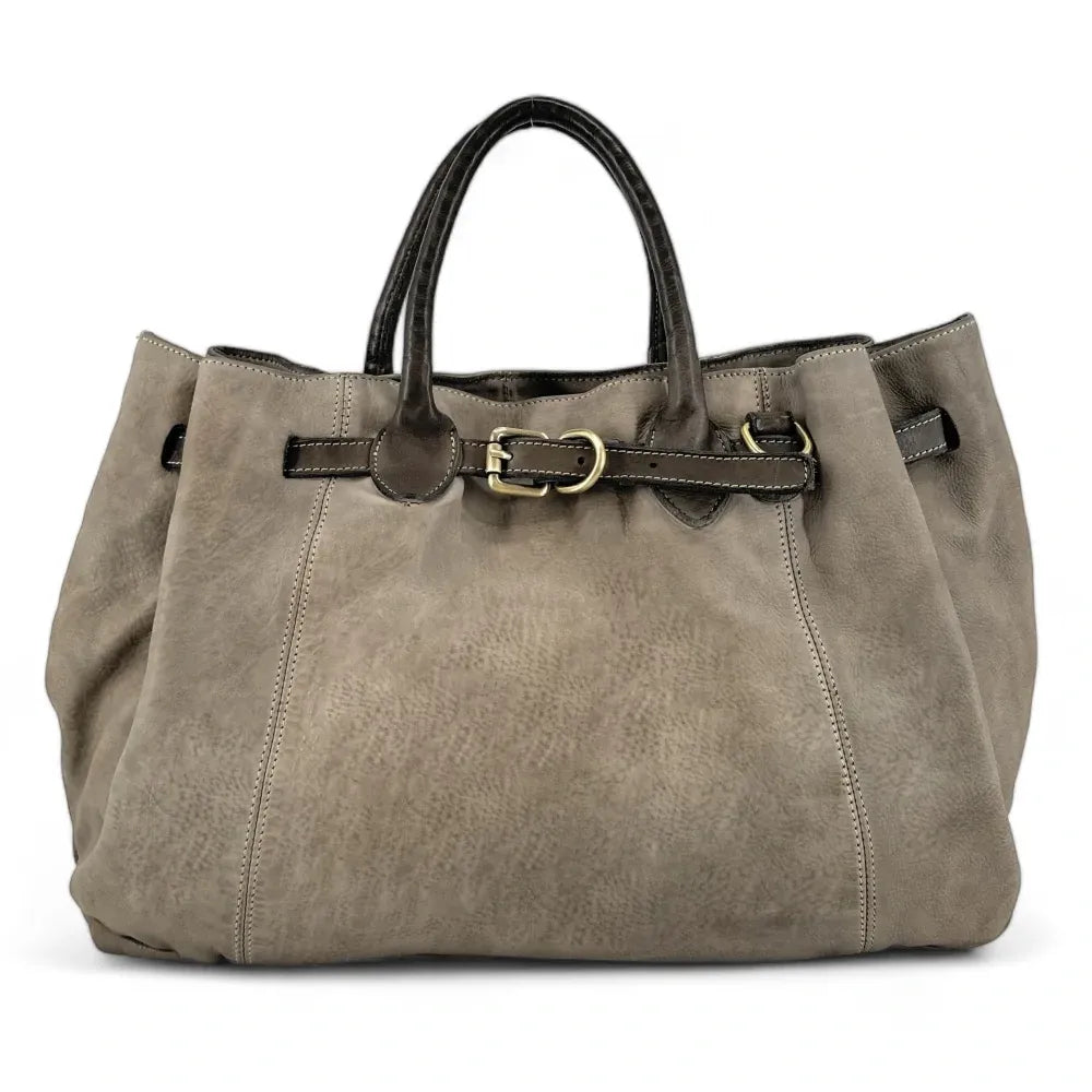 Grand sac cabas en cuir souple tannage végétal DEMETER Gris taupe clair