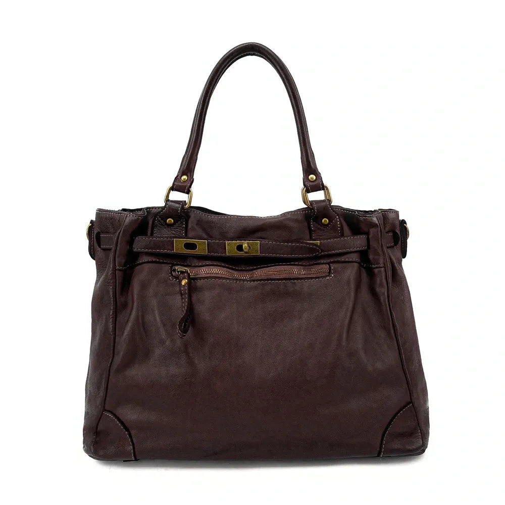 Sac cabas en cuir vintage MISS JEANNE Chocolat