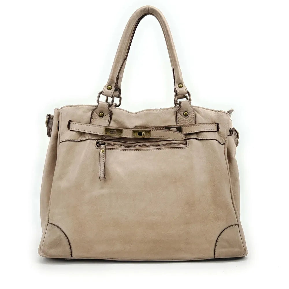 Sac cabas en cuir vintage MISS JEANNE Taupe clair
