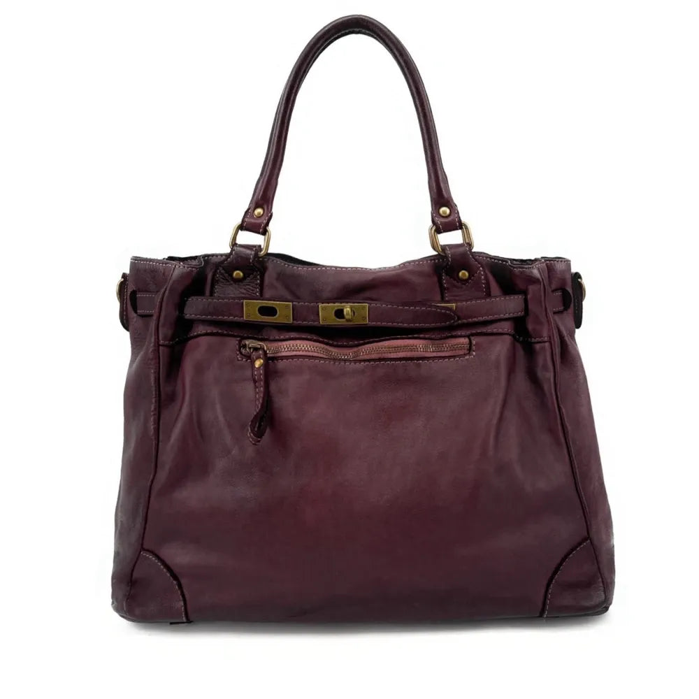 Sac à Main En Cuir Bordeaux Vintage - Fabriqué à La Main En Italie - Très Bon État