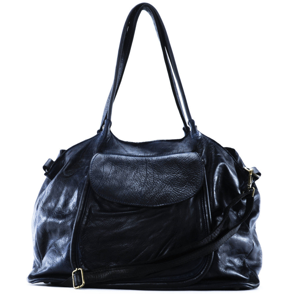 Sac cabas en cuir vintage MISS OH Bleu marine