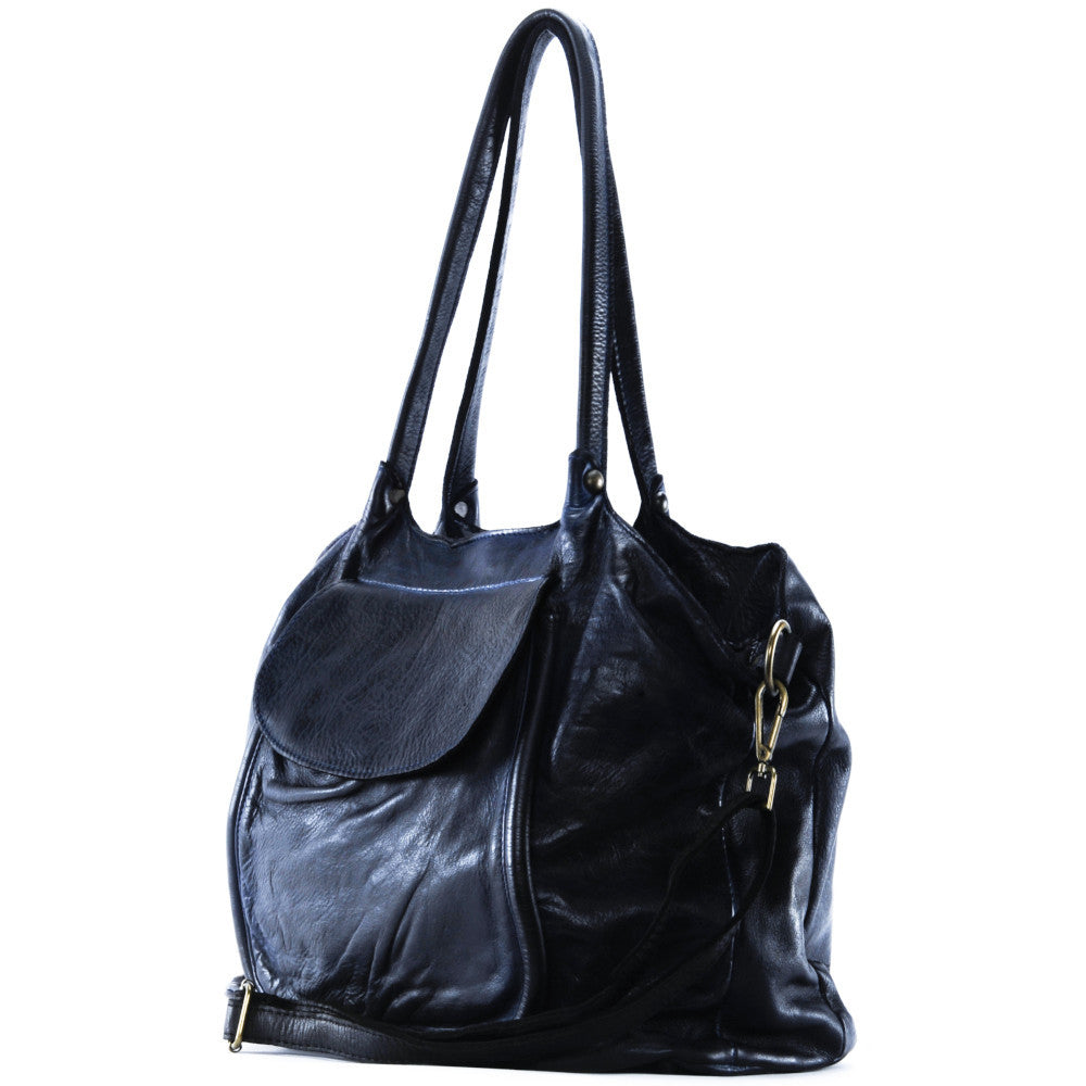 Sac cabas en cuir vintage MISS OH Bleu marine