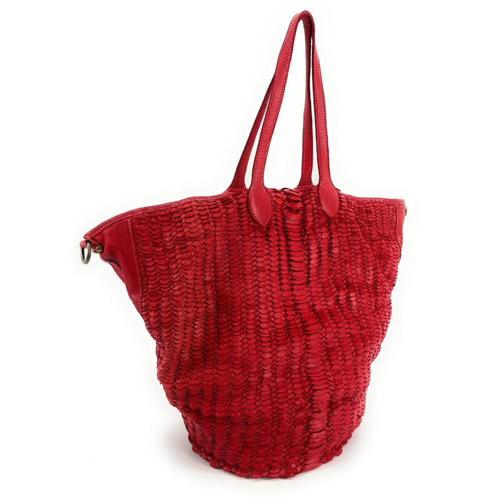 Sac cabas en cuir tressé vintage MISS SELAH Rouge garance
