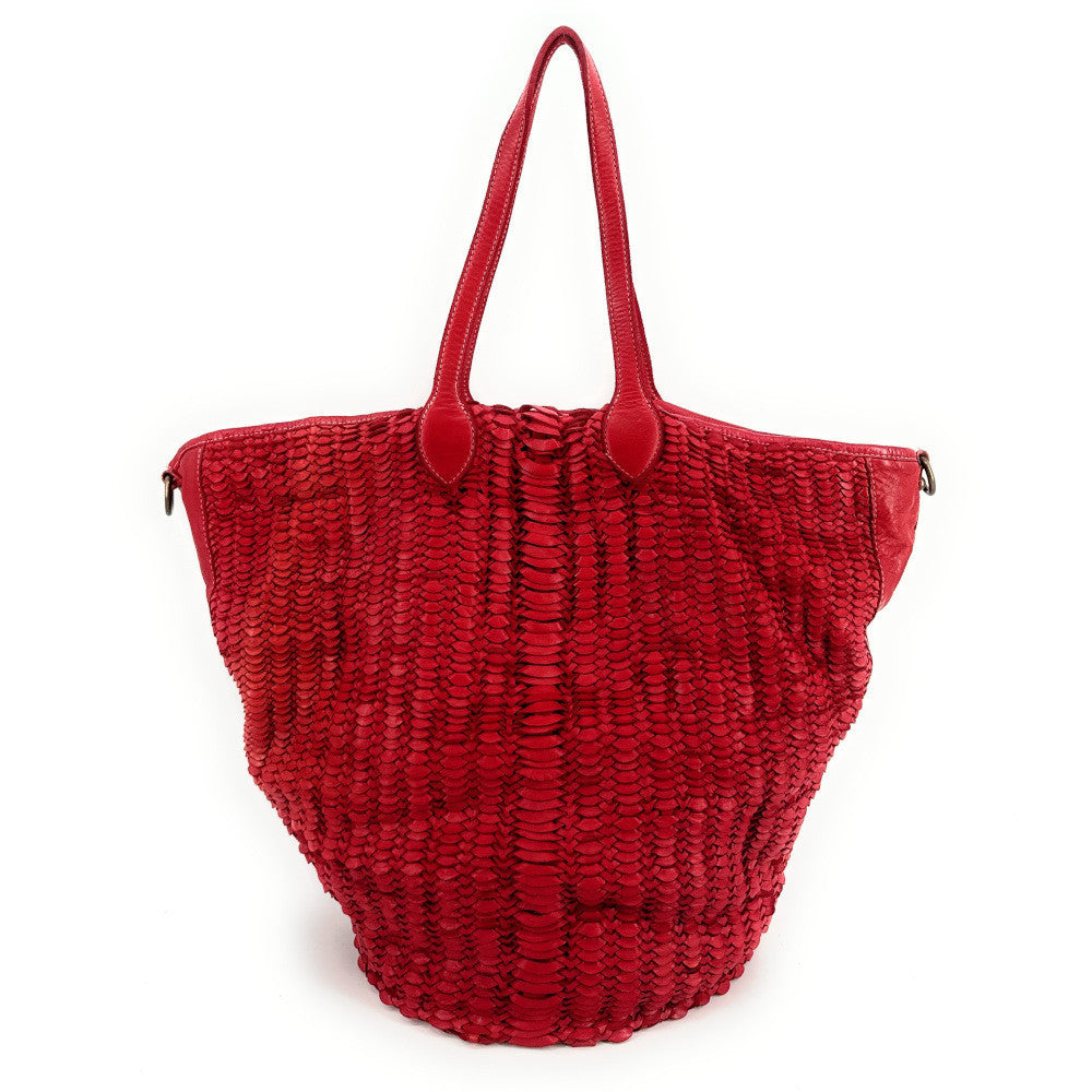 Sac cabas en cuir tressé vintage MISS SELAH Rouge garance