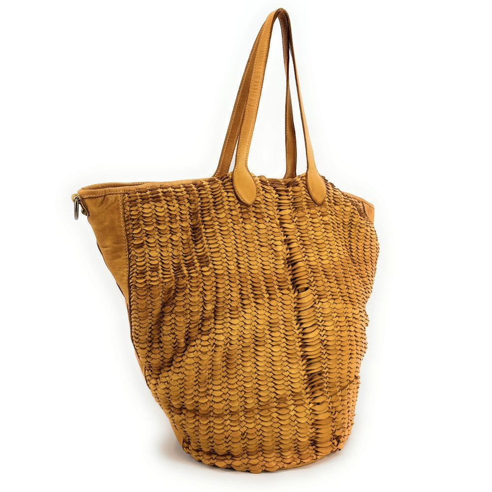 Sac cabas en cuir tressé vintage MISS SELAH Jaune Moutarde