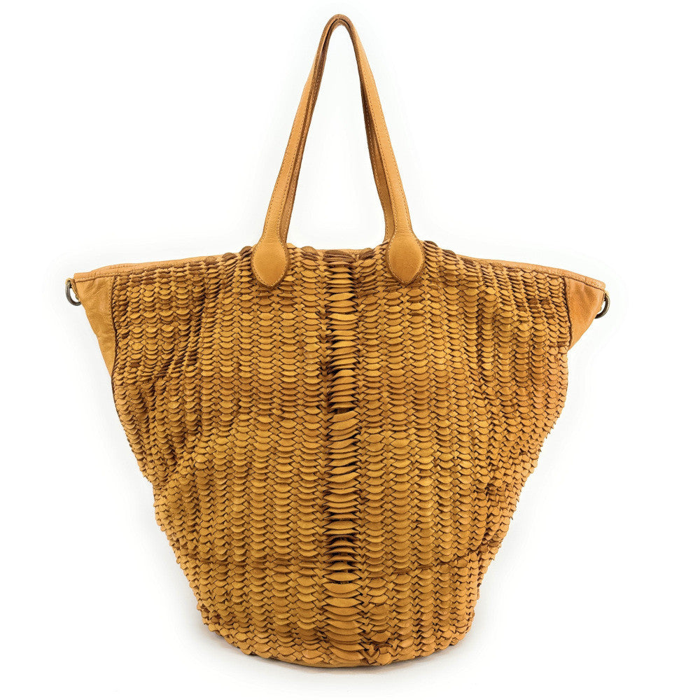 Sac cabas en cuir tressé vintage MISS SELAH Jaune Moutarde