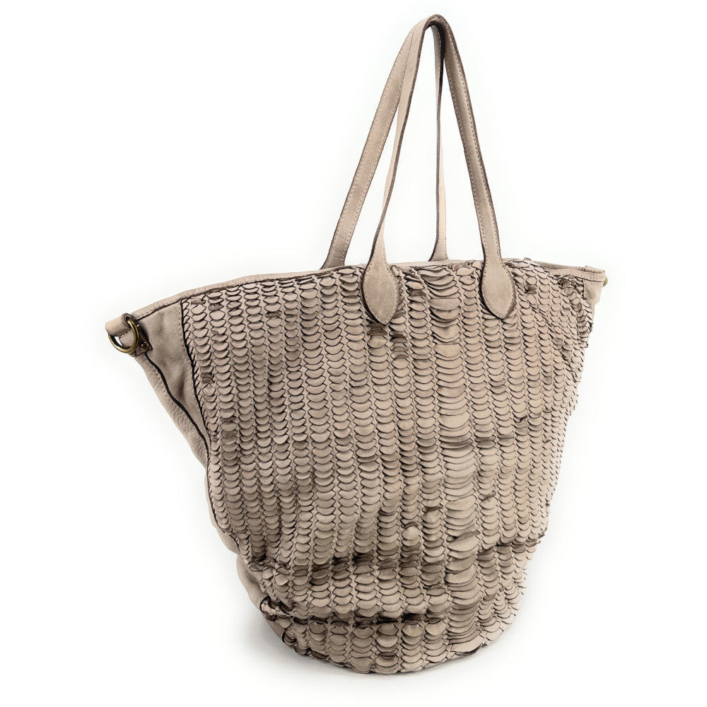Sac cabas en cuir tressé vintage MISS SELAH Taupe clair