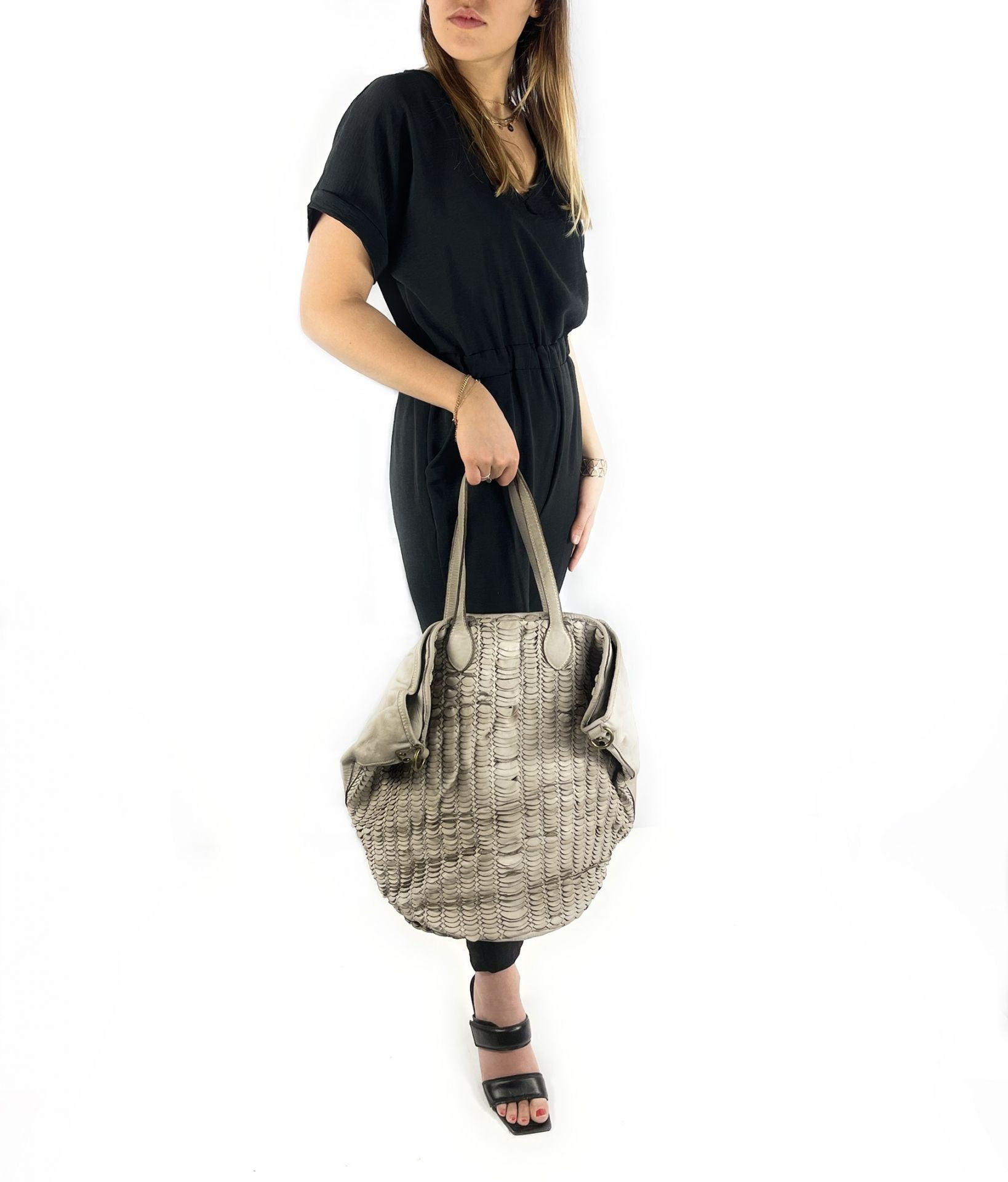Sac cabas en cuir tressé vintage MISS SELAH Taupe