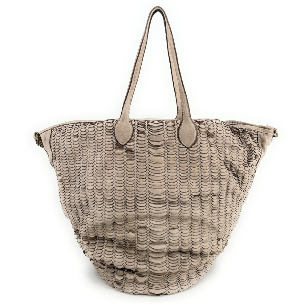 Sac cabas en cuir tressé vintage MISS SELAH Taupe clair