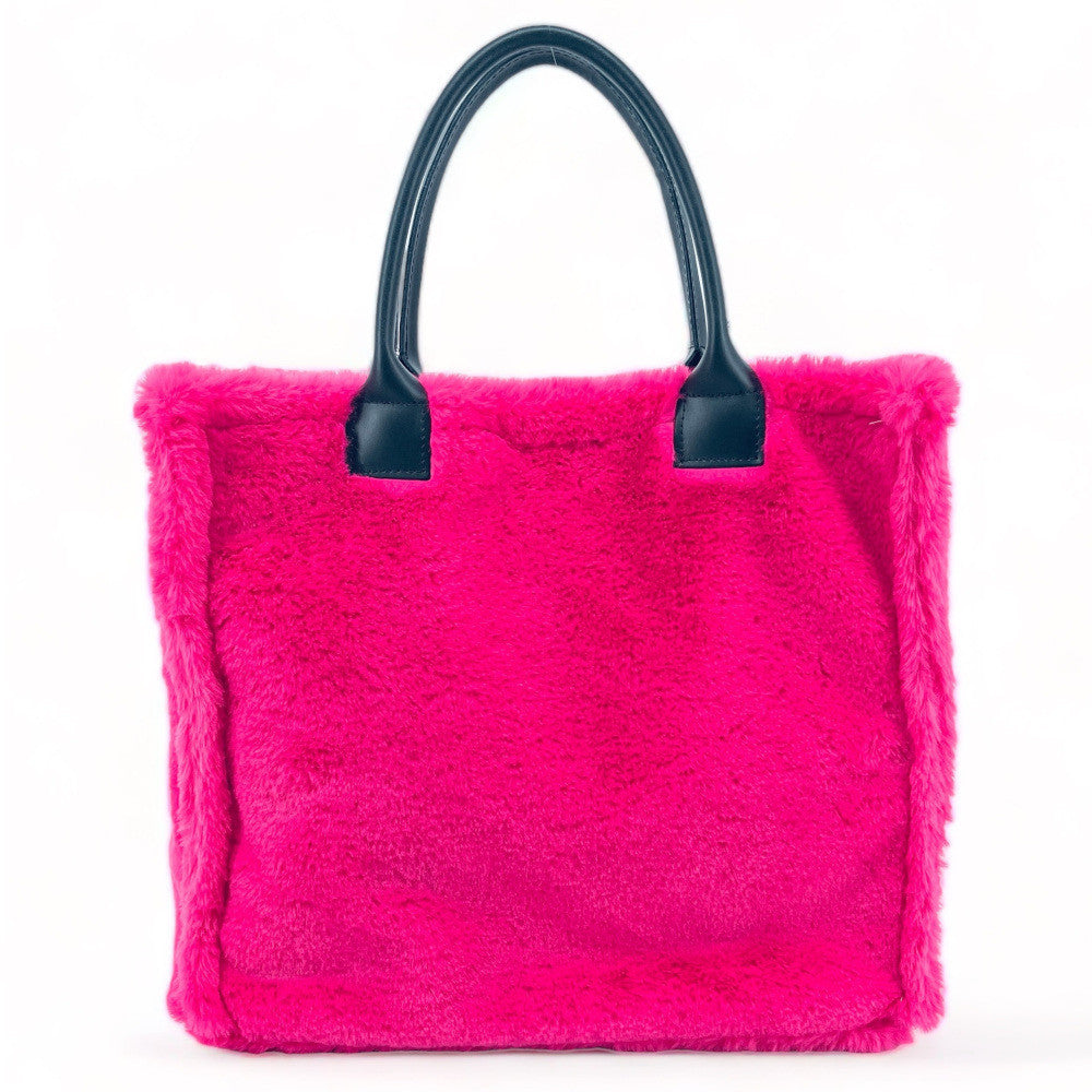 Sac cabas en fausse fourrure et cuir PILLOW Rose fuchsia