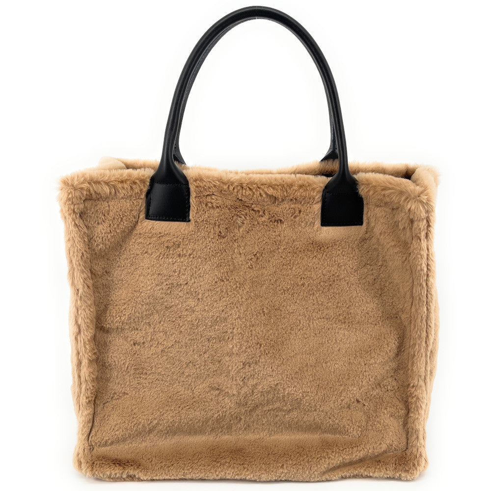 Sac cabas en fausse fourrure et cuir PILLOW Camel clair