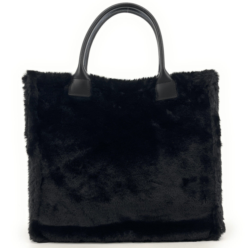 Sac cabas en fausse fourrure et cuir PILLOW Noir