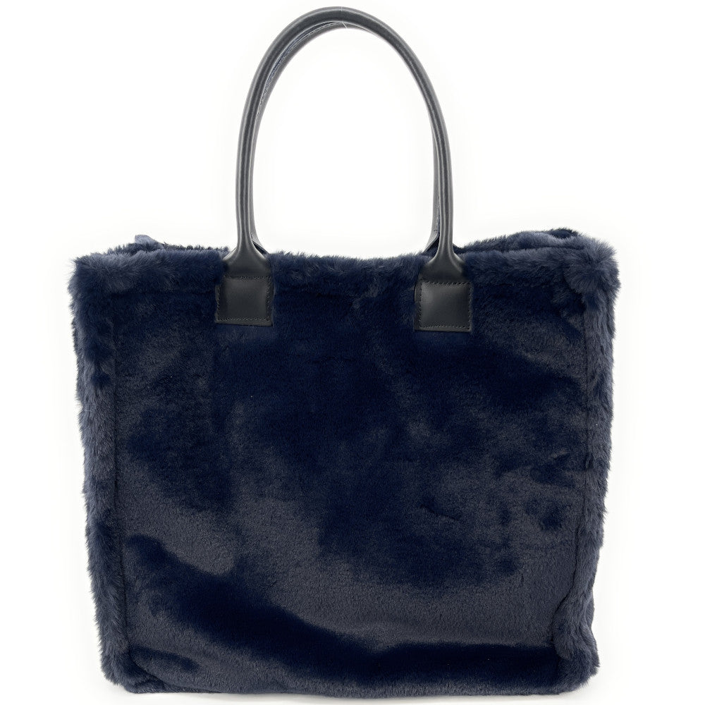 Sac cabas en fausse fourrure et cuir PILLOW Bleu marine