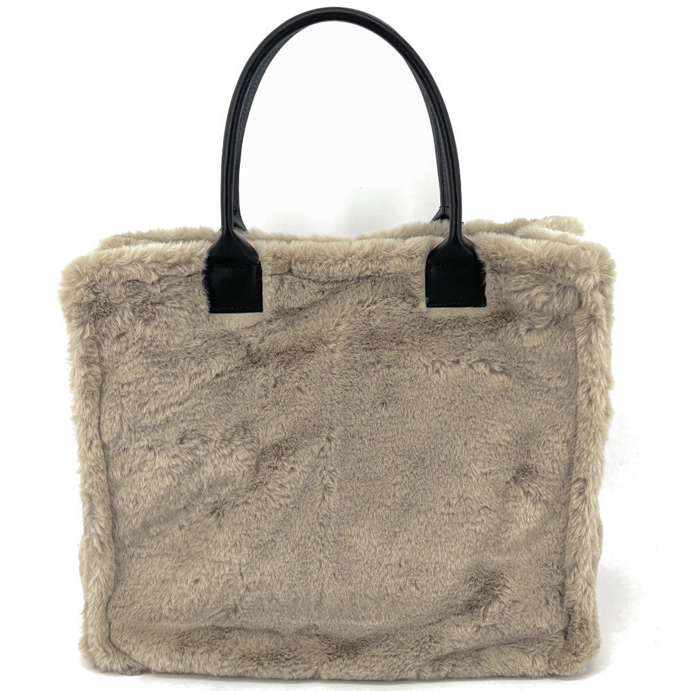 Sac cabas en fausse fourrure et cuir PILLOW Gris taupe clair