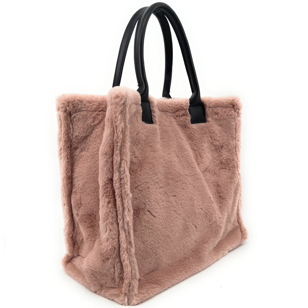 Sac cabas en fausse fourrure et cuir PILLOW Rose nude