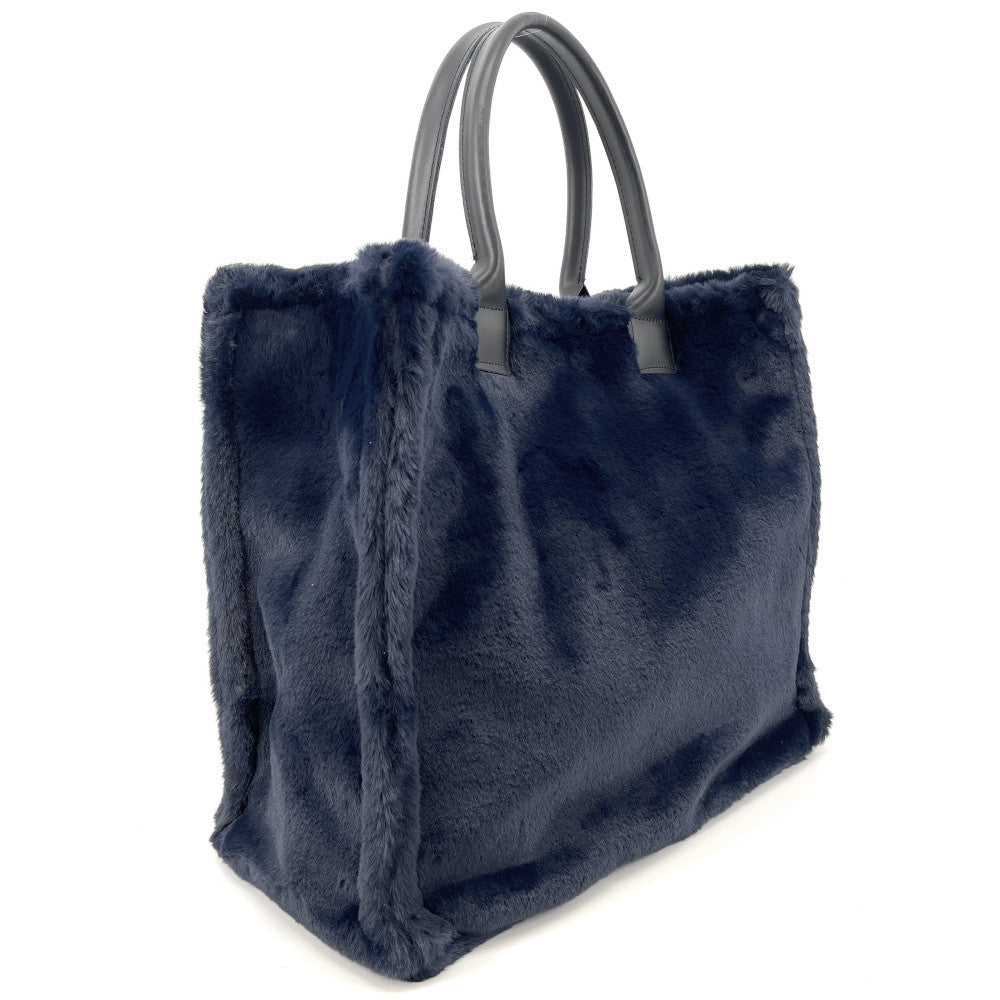 Sac cabas en fausse fourrure et cuir PILLOW Bleu marine