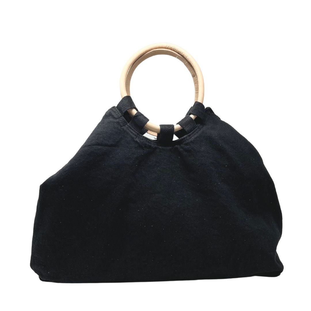 Sac cabas en toile de coton et cuir GOA Noir