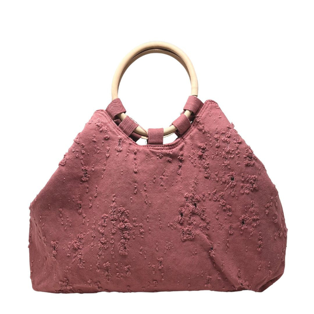 Sac cabas en toile de coton et cuir GOA Rose intense