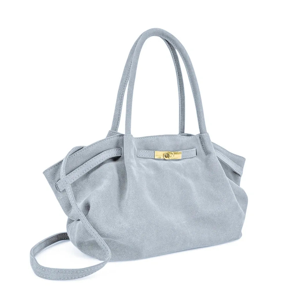 Sac cabas loose en croûte de cuir ALANA Bleu pastel