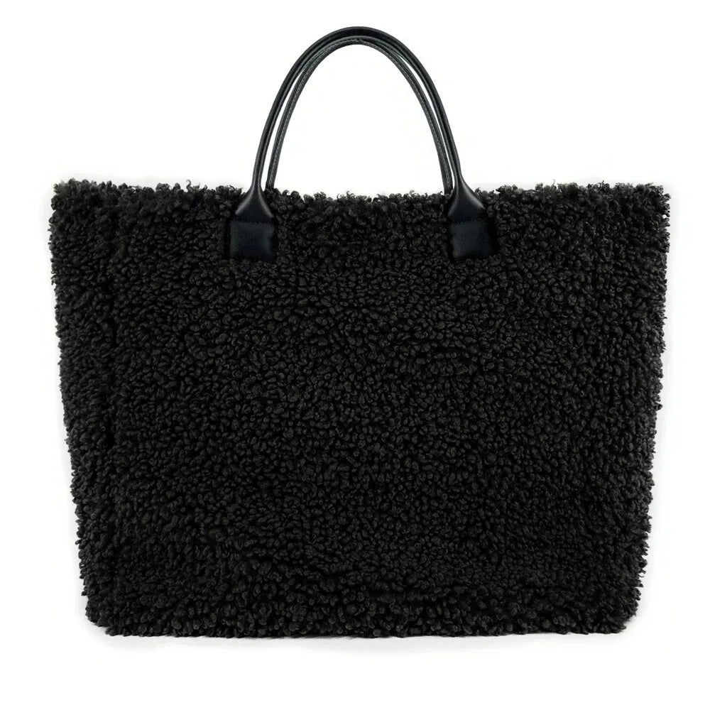 Sac cabas en cuir et peluche GRAND PILOU Noir