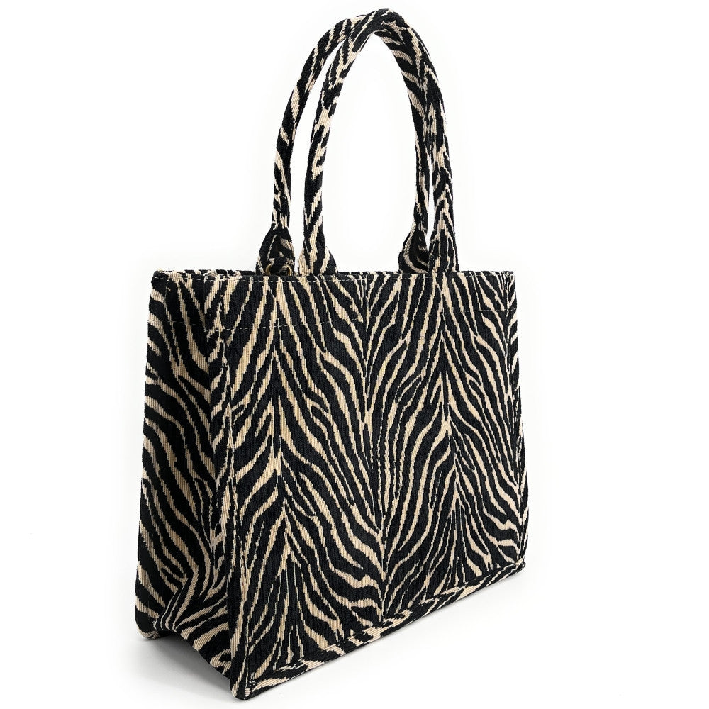 Sac cabas rigide en velours tissé LITTLE ZEBRA Onyx