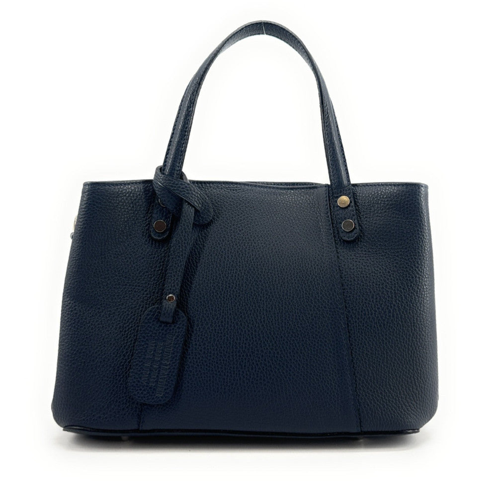 Sac cabas trapèze en cuir grainé ANVERS Bleu marine