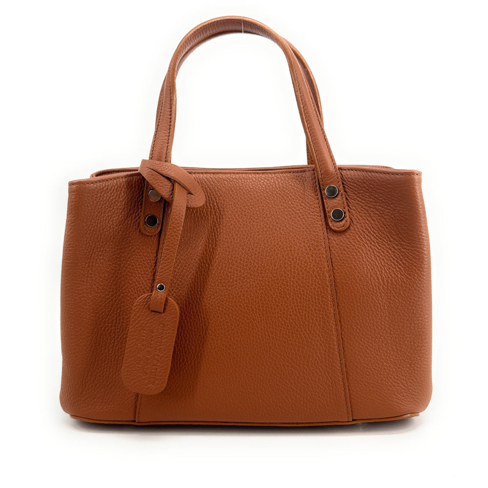 Sac cabas trapèze en cuir grainé ANVERS Camel foncé
