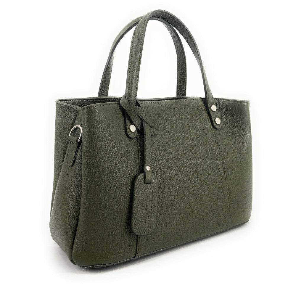 Sac cabas trapèze en cuir grainé ANVERS Kaki