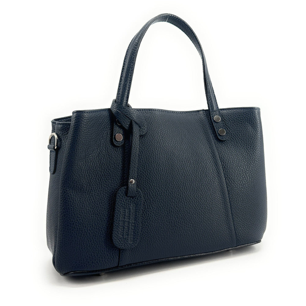 Sac cabas trapèze en cuir grainé ANVERS Bleu marine