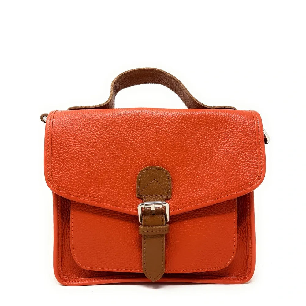 Sac cartable en cuir grainé CALVI Mandarine