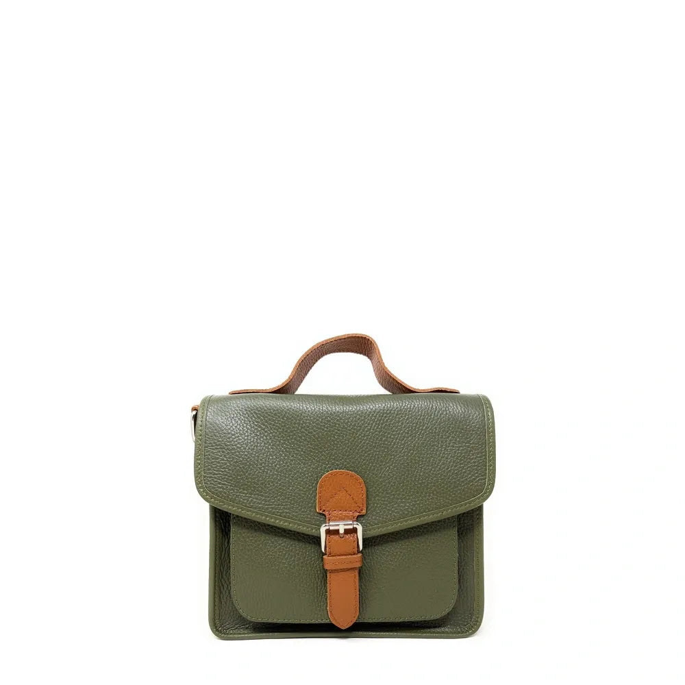 Sac cartable en cuir grainé CALVI Kaki