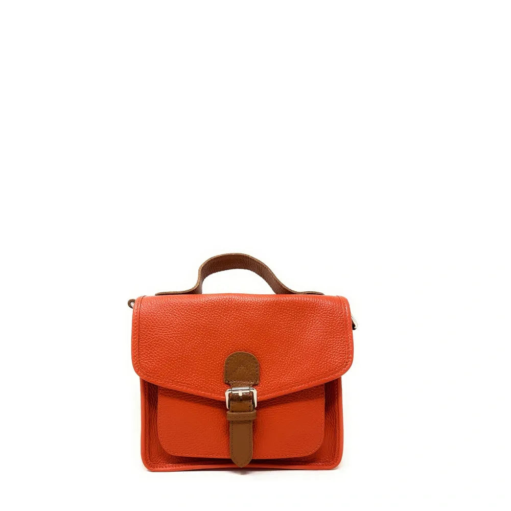 Sac cartable en cuir grainé CALVI Mandarine