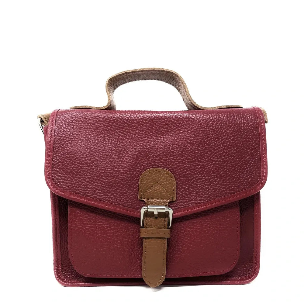 Sac cartable en cuir grainé CALVI Rouge magenta