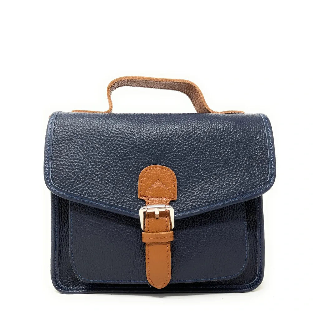 Sac cartable en cuir grainé CALVI Bleu marine