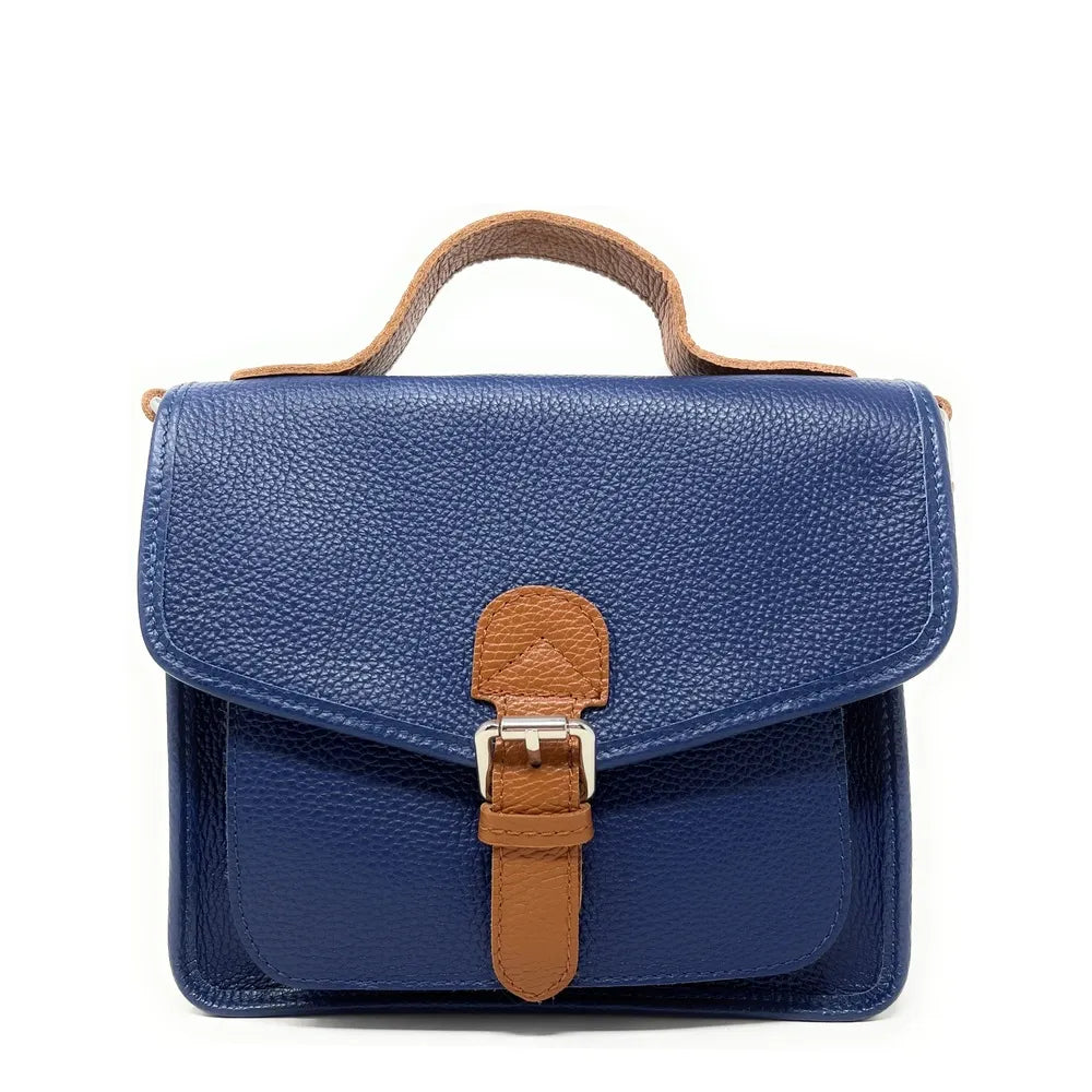 Sac cartable en cuir grainé CALVI Bleu