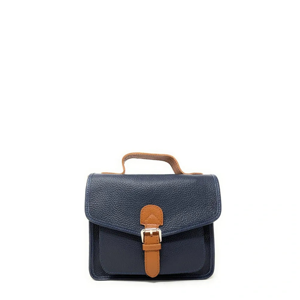 Sac cartable en cuir grainé CALVI Bleu marine