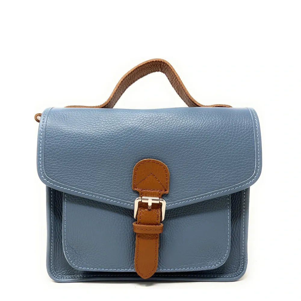 Sac cartable en cuir grainé CALVI Bleu glacier